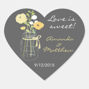 Yellow and Grey Mason Jar Wedding Favour Stickers
