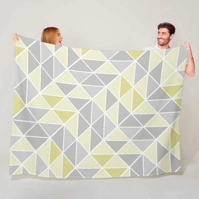 Yellow and Grey Modern Abstract Triangle Pattern Fleece Blanket (In Situ)