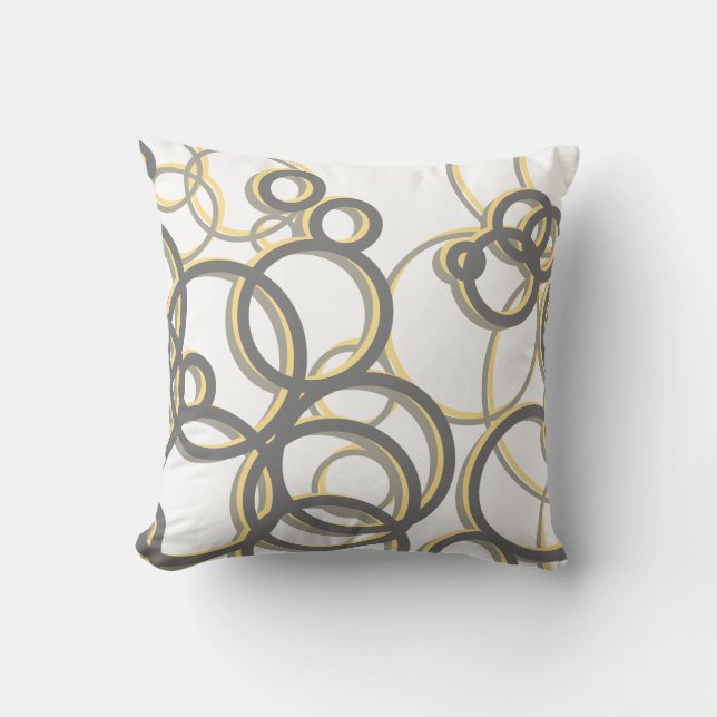Yellow and Grey Modern Geometric Circles Cushion (Front)