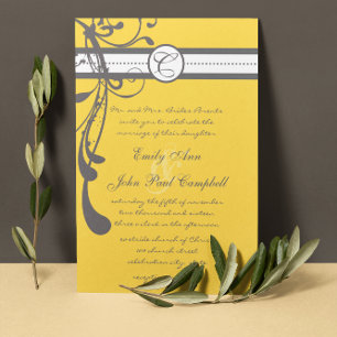 Yellow and Grey Modern Wedding Invite