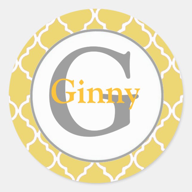 Yellow and Grey Monogram Stickers & Envelope Seals (Front)