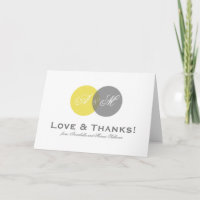 Yellow and Grey Monograms Wedding Thank You Card