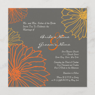 Yellow and Grey Mum Flowers Wedding Invitation