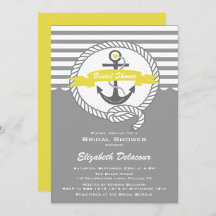 Yellow and Grey Nautical Bridal Shower Invitation