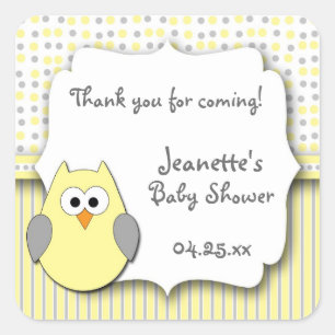 Yellow and Grey owl baby shower favour stickers