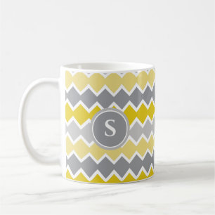 Yellow and Grey Pattern Monogram Coffee Mug