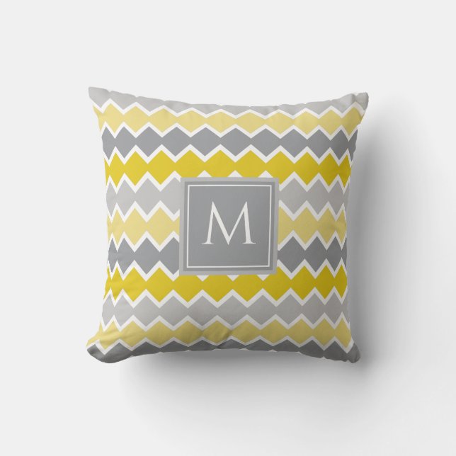 Yellow and Grey Pattern  Monogram Cushion (Front)