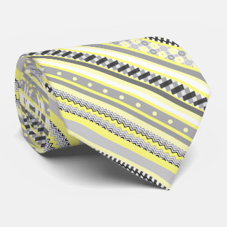 Yellow and Grey Patterned Stripes Stylish Tie