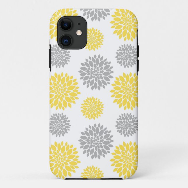 Yellow and Grey Peony Floral Pattern Case-Mate iPhone Case (Back)