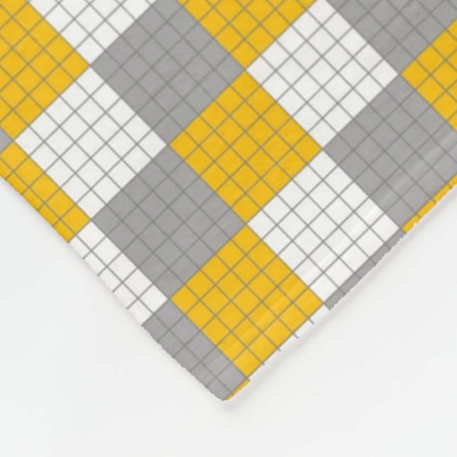 Yellow and Grey Plaid Sherpa Fleece Blanket (Corner)