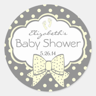 Yellow and Grey Polka Dots-Baby Shower Classic Round Sticker