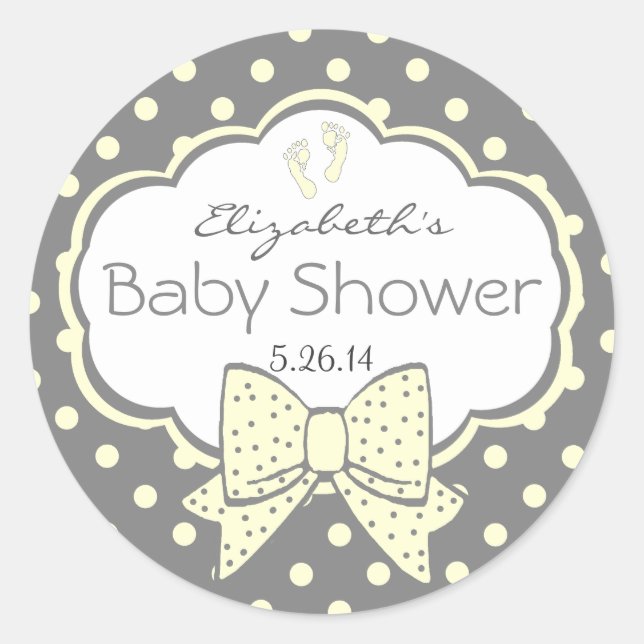 Yellow and Grey Polka Dots-Baby Shower Classic Round Sticker (Front)