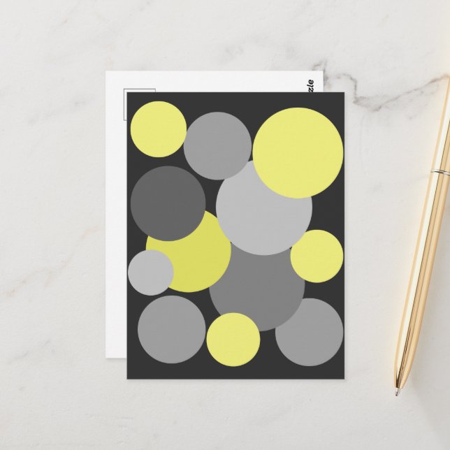 Yellow and Grey Polka Dots  Postcard (Front/Back In Situ)