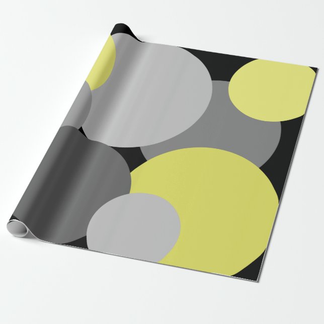 Yellow and Grey Polka Dots Wrapping Paper (Unrolled)