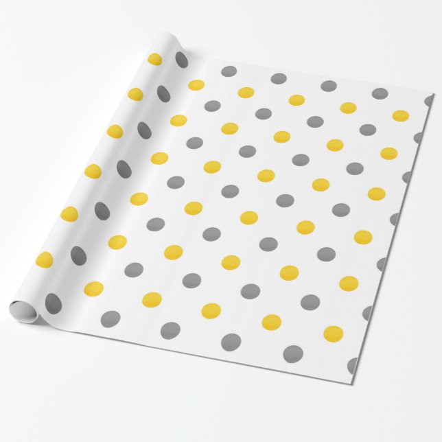 Yellow and Grey Polka Dots Wrapping Paper (Unrolled)