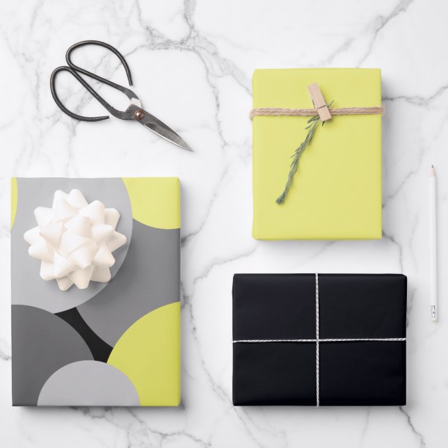 Yellow and Grey Polka Dots  Wrapping Paper Sheets (Front)
