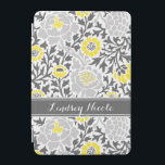Yellow and Grey Retro Floral Damask Monogram iPad Mini Cover<br><div class="desc">Elegant girly retro floral damask pattern with custom personalised name monogram in a ribbon frame. Click Customise It to change monogram font and colours to create your own unique one of a kind design!</div>