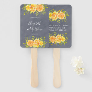 Yellow and Grey Rose Peony Wedding Hand Fan