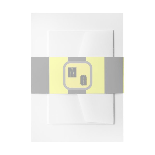 Yellow and Grey Rugby Stripes Monogram Invitation Belly Band (Front Example)