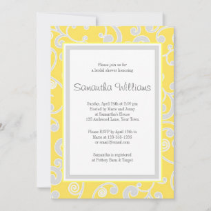 Yellow and Grey Scroll Bridal Shower Invitation