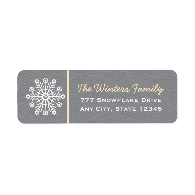 Yellow and Grey Snowflake Return Address Labels (Front)