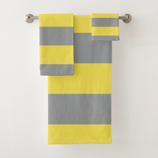 Yellow and Grey Stripe Pattern Modern Bath Towel Set (Insitu)