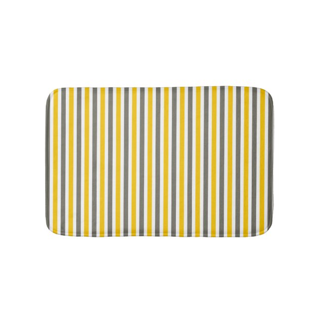 Yellow and grey striped pattern modern bath mat (Front)