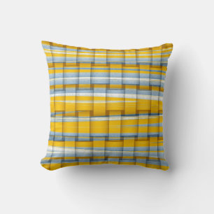 Yellow and grey stripes retro graphic design cushion