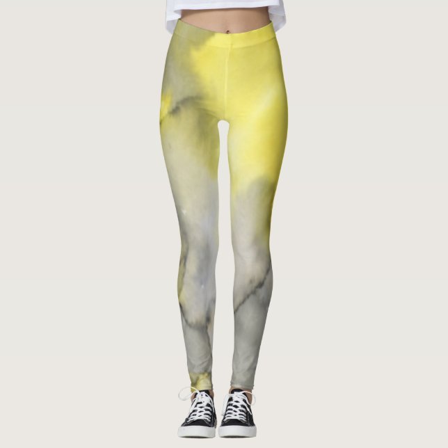 Yellow and Grey Tie-Dye Leggings (Front)