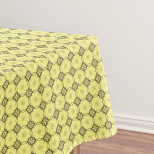 Yellow and Grey Tiled Diamond Square Pattern Tablecloth (In Situ)