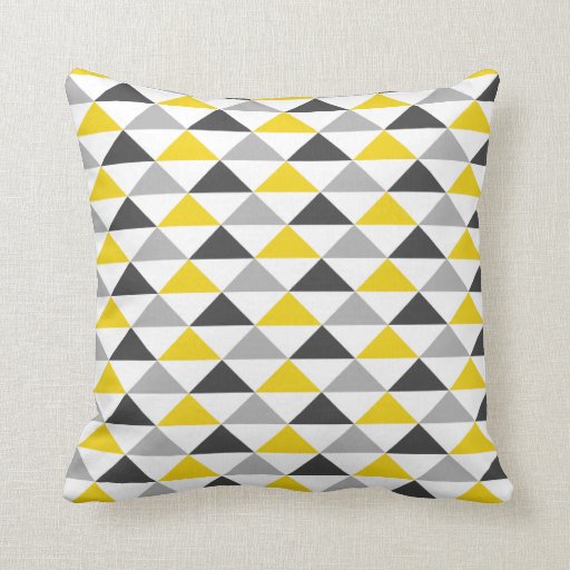 Image of Yellow and Grey Triangle Pattern Throw Pillow
