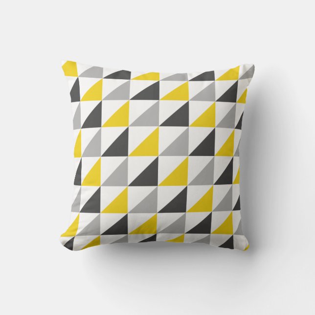 Yellow and Grey Triangles Pattern Throw Pillow (Front)
