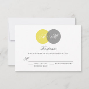 Yellow and Grey Twin Monograms Wedding RSVP Card