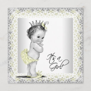 Yellow and Grey Vintage Baby Girl Shower Invitation