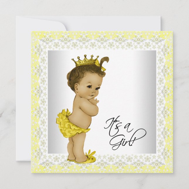 Yellow and Grey Vintage Baby Girl Shower Invitation (Front)