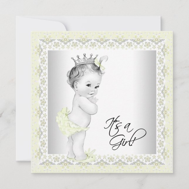 Yellow and Grey Vintage Baby Girl Shower Invitation (Front)