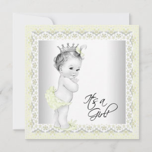 Yellow and Grey Vintage Baby Girl Shower Invitation