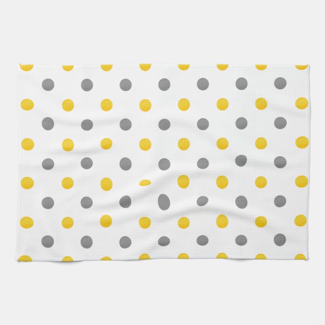 Yellow and Grey Watercolor Polka Dots Tea Towel (Horizontal)