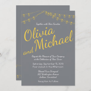 Yellow and Grey Wedding Invitation with Lights