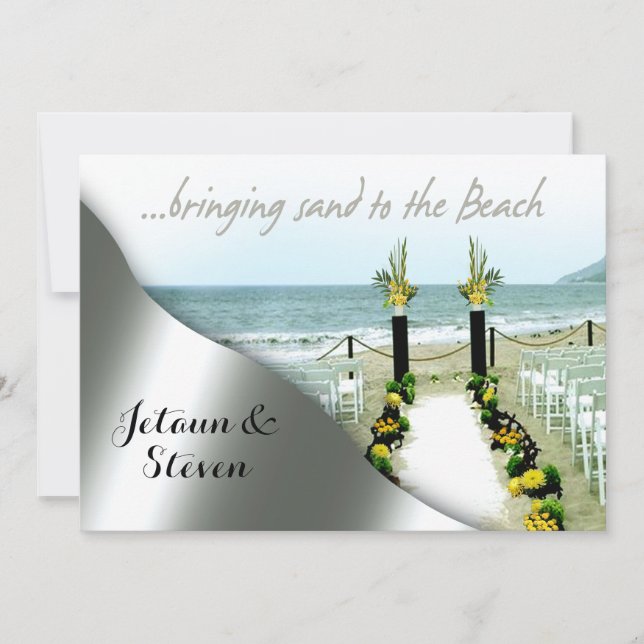 Yellow and Grey Wedding on the Beach Invitation (Front)