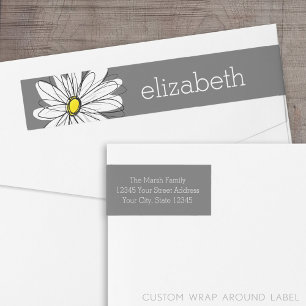Yellow and Grey Whimsical Daisy with Custom Text Wrap Around Label