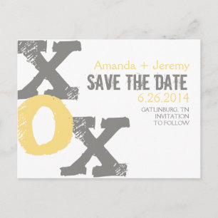 Yellow and Grey XOX Save the Date Announcement Postcard