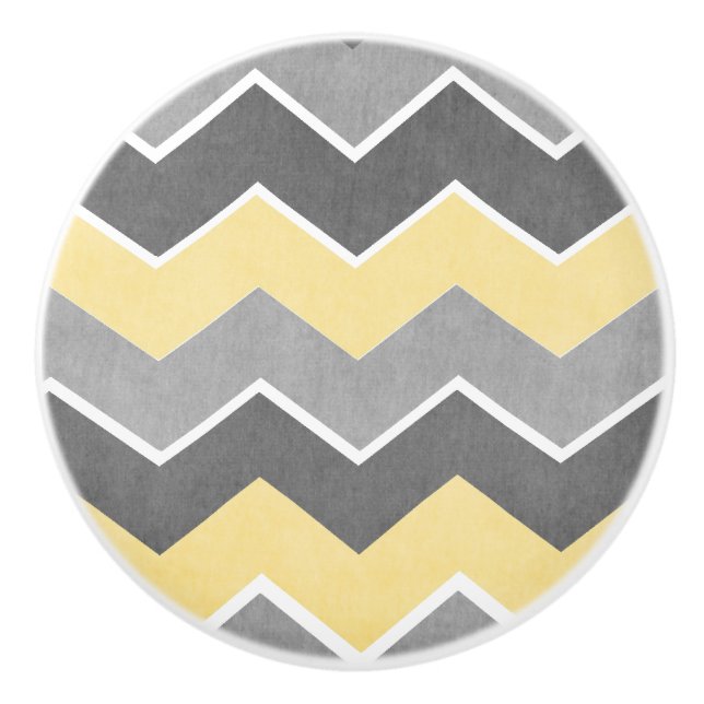 Yellow and Grey Zig Zag Pattern Ceramic Knob (Front)