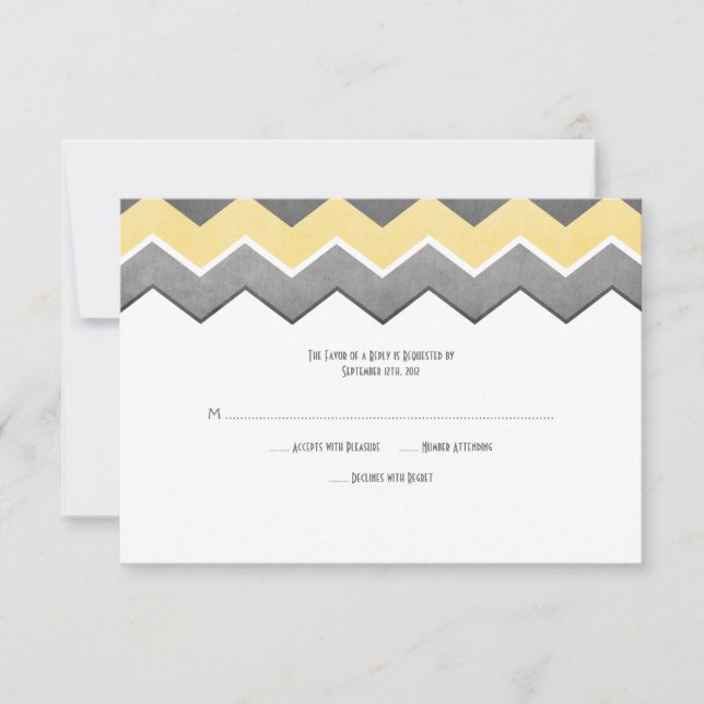 Yellow and Grey Zig Zag Wedding RSVP Card (Front)