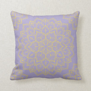 Yellow and Lavender Boho Mandala Pillow