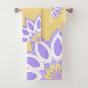 Yellow and Lavender Flower Mandala Pattern Bath Towel Set