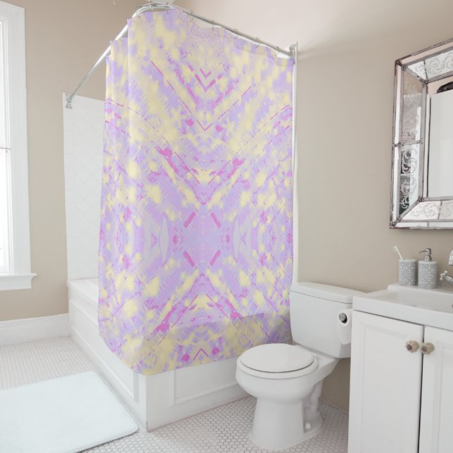 Yellow and Lavender Shower Curtain (In Situ)