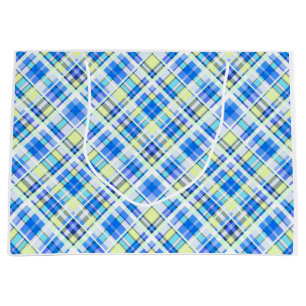 Yellow and light blue chequered print pattern large gift bag