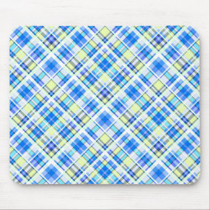 Yellow and light blue chequered print pattern mouse mat