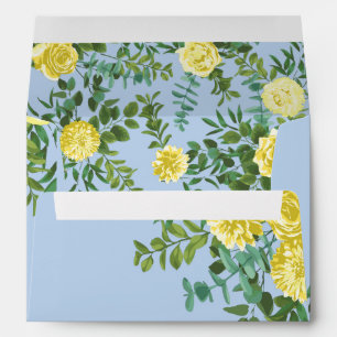 Yellow and Light Blue Rose Vintage Spring Wedding Envelope